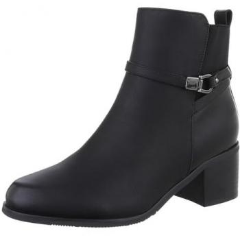 Ital-Design Damen Stiefelette mit Blockabsatz Schwarz