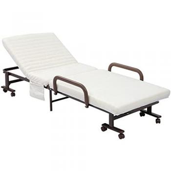 HOMCOM Folding Bed with Mattress Guest Bed with Adjustable Backrest & Wheels White