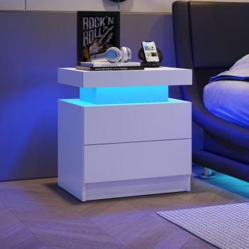 Armoire de chevet à LED avec 2 tiroirs élégants (blanc)