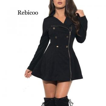 Abrigo de mujer estilo británico, gabardina de manga larga, plisado y doble botonadura, ideal para primavera y otoño