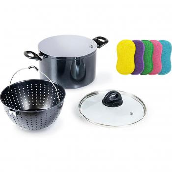 Cerafit Spaghettitopf mit Glasdeckel und Schwämmen