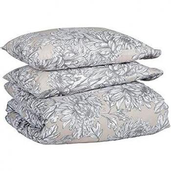 Peony Flowers Superking Duvet Cover Set Pure Cotton Floral Beige Grey Quilt Case