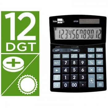 Dispositif de calcul leader LeaderPapel XF29 12 chiffres, solaire & batteries, noir