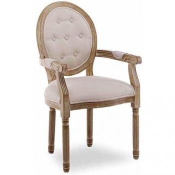 Fauteuil de Luxe Louis XVI Capitonné en Tissu Beige
