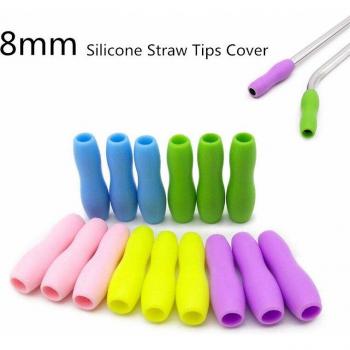 Paille inoxydable 8mm avec embouts en silicone pour accessoires portables