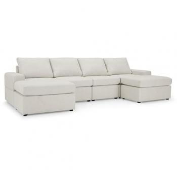 Light Grey 4-Seater Sofa with Corner Footstools and Chaise Lounge