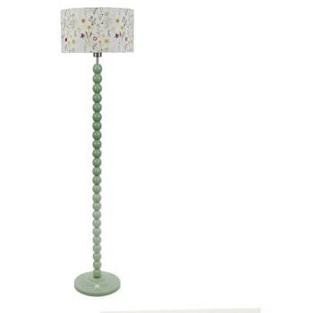 Pale Green Bobbins Sage Floor Lamp with Floral Drum Shade LED