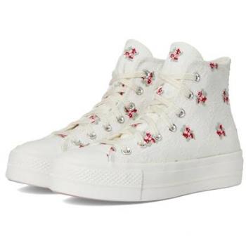 Chuck Taylor Lift Sneakers in Weiß mit rosa Stickerei – Converse