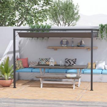 Outsunny 3m Retractable Canopy Outdoor Pergola Wall Mounted Gazebo Patio Shelter Sun Shade, Grey