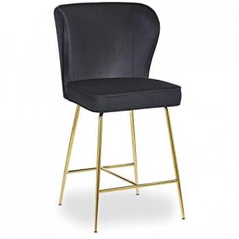 Tabouret de bar vintage velours noir pieds métal doré H 65 cm