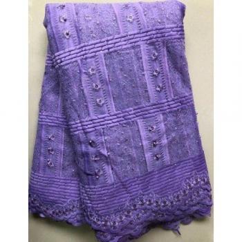 Tissu africain bleu tissé à la dentelle, embellie de gemmes – YLL5097