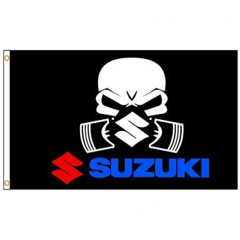 Bannière décorative Dinoply 3x5ft Suzuki Moto Rider Motard Crâne et Drapeau