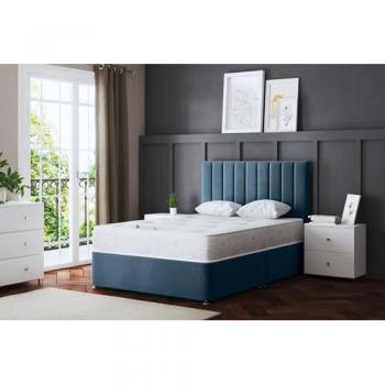 Blue Amelia Upholstered Panel Divan Bed, Super King Size, 4-Drawer Design