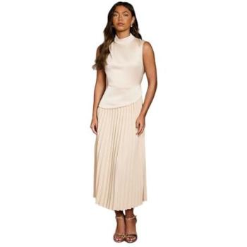 Champagne Pleated Midi Dress with High Neck – Coast Collection