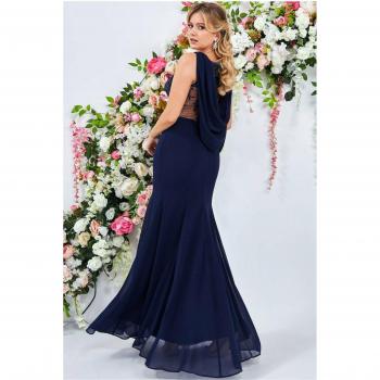 Chiffon Navy Maxi with Cowl Back – Goddiva