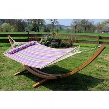415 cm XXL Hamaca con soporte de madera de alerce barnizada, sin hamaca