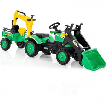 Trattore-Pedale Bambini 3‑6 anni, 2 Benne, 6 Ruote – Verde