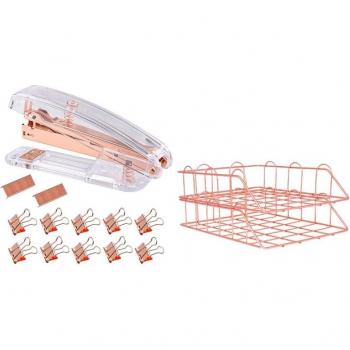 Rose Gold Stackable Letter Tray and Stapler Combo