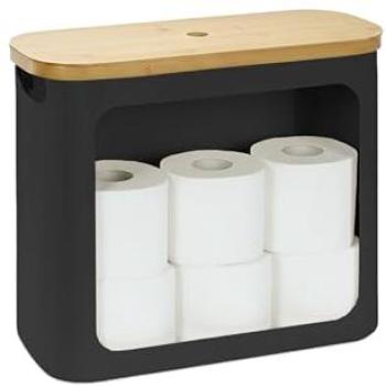 BambooBlend Toilet Paper Caddy – 12 Roll, 36×43×17 cm, Fabric, Black