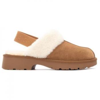 Zapatillas de Casa de Piel Camel con Forro de Pelo