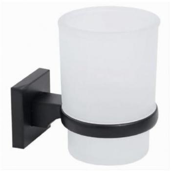 Portaspazzolini da Muro Nero in Vetro e Acciaio Stile Minimal Moderno 79985