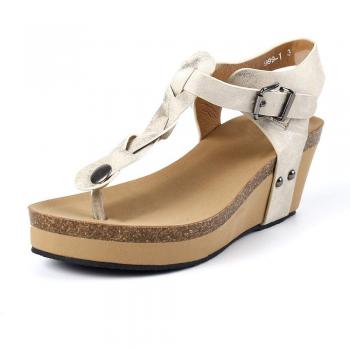 Espadrilles Femmes Compensées Tong Plateforme Boucle Été Plage Cheville Romaines Chic Talon 6,5 cm Beige EU39
