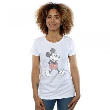Disney Women's Walking Mickey Mouse Cotton T-Shirt (White)