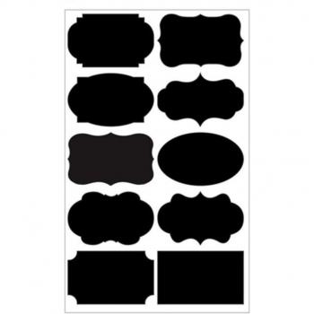 Set de 10 Tarros de Porcelana con Etiqueta Adhesiva Cocina en PVC Negro Resistente al Agua