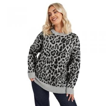 Yours – Grauer Damenpullover mit Tiermuster
