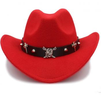 Wool Hollow Western Cowboy Hat with Leather Belt, Size 56-58CM
