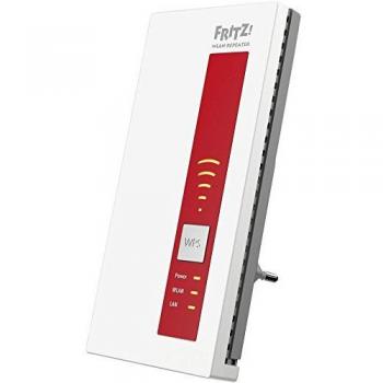 AVM FRITZ! WLAN Repeater 1750E Internazionale, Range Extender Wi-Fi AC 1750 Universale, Compatibile con Modem Fibra e ADSL, Access Point, Bridge, LAN Gigabit Rosso/Bianco