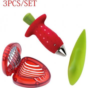3-in-1 fruit slicing tools: strawberry slicer, huller, kiwi spoon