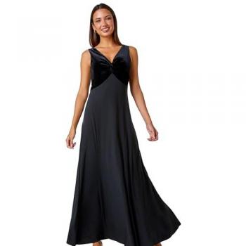 Robe longue en velours noir avec détail torsadé 46