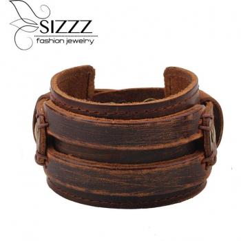 Manchette en Cuir Double Large – Version Homme avec Corde