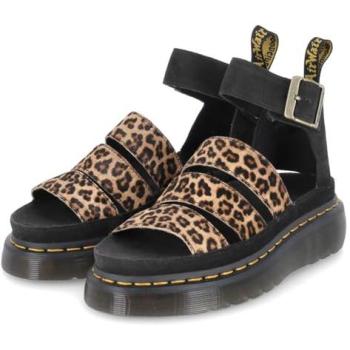 Clarissa II Leather‑like Hair-On Sandals, Quad Leopard Pattern, Light Tan & Black
