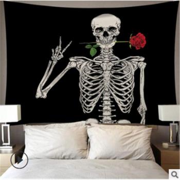 Human Skeleton Rose Wall Tapestry