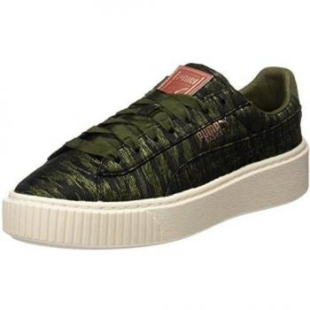 Puma Basket Platform Velvet Rope Olive Low Lace Up Women's Trainers