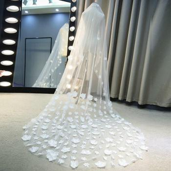 Velo de novia de encaje, cola de 1,5/2/3M, accesorios de boda sin peine