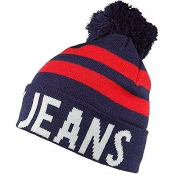 Tommy Hilfiger TJM Bold Logo Schrägbandmütze – Marineblau/Rot, verstellbare Krempe
