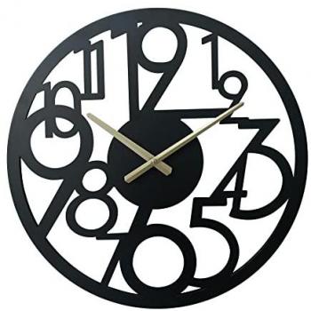 Orologio da parete grande in metallo nero con numeri grandi, design moderno, diametro 50 cm