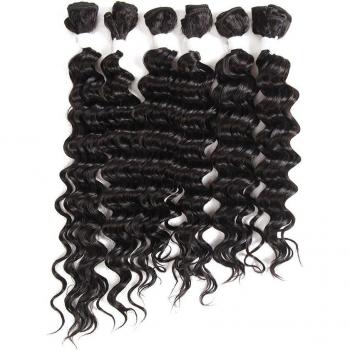 Deep Wave Synthetic Weave 6 Bundles Natural Black Heat Resistant 16-20 Inch
