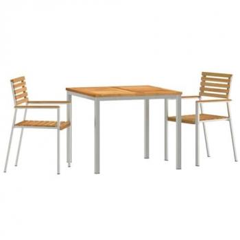 Garden Teak Dining Ensemble 3 Pieces, Brown Finish, Stainless Steel – VidaXL