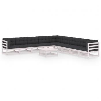 VidaXL Muebles de Patio 10 piezas con cojines blancos de madera de pino