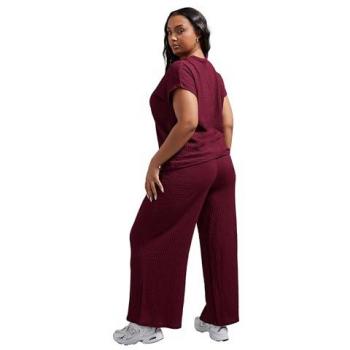 Weinrote strukturierte Hose – Limited Edition „Curve & Plus“, weites Bein