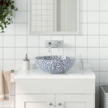 Handmade White and Blue Round Ceramic Basin 41 cm x 14 cm