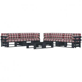 Palette jardin VidaXL – 6 pièces + coussins, pin noir