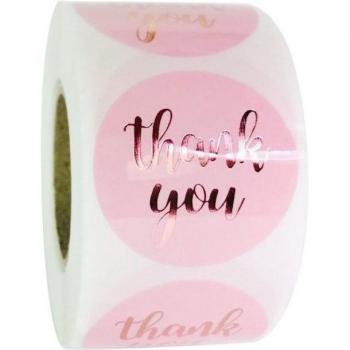 Rouleau de 500 autocollants ronds or rose merci 1,5 pouce