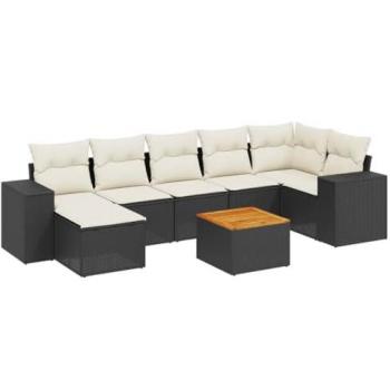 Set Divani da Giardino 8 pz Nero in Polyrattan con Cuscini