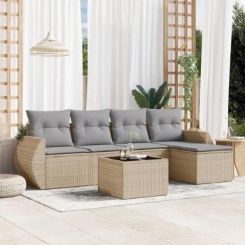 Sofás de Jardín 6 Pzas Beige con Cojines de Ratán Sintético