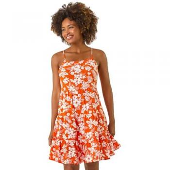 Robe à bretelles florales orange Roman